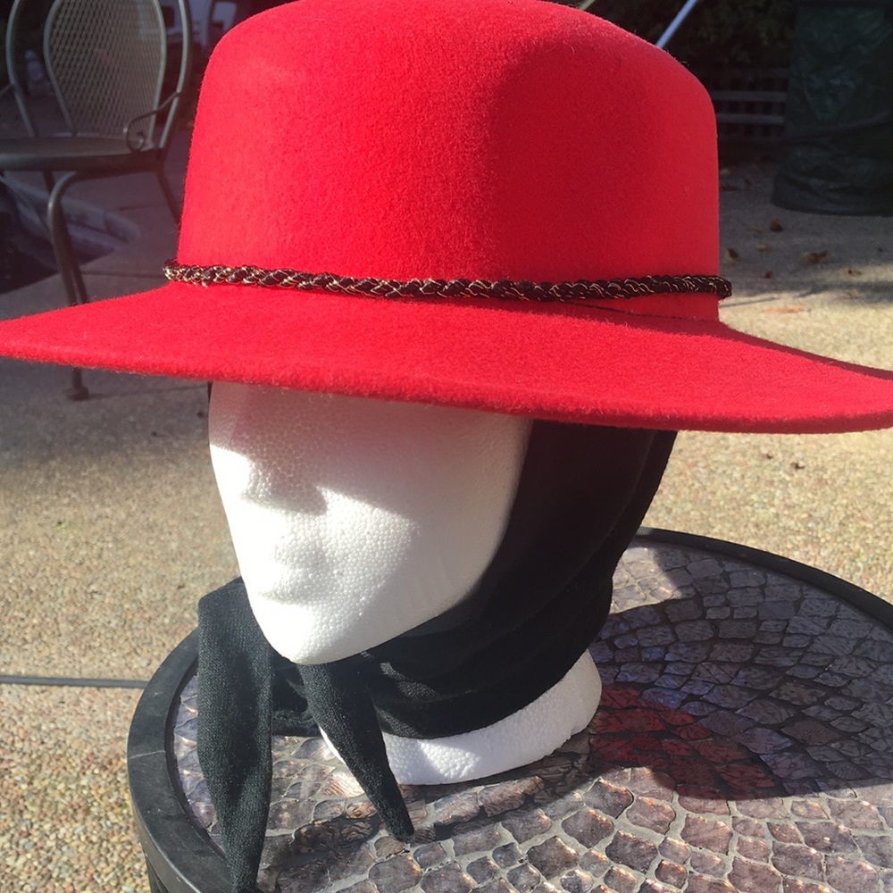 Red Felt Fedora Hat with Ties